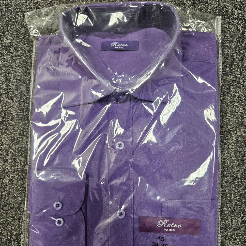 Men's Regular Fit Long Sleeve Solid Color Dress Shirts Purple
